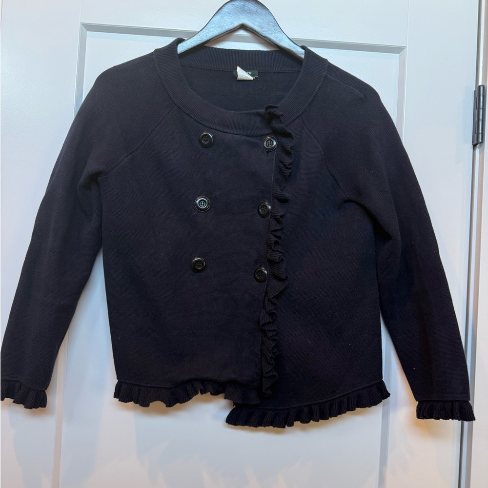 J. Crew double breasted ruffle sweater jacket